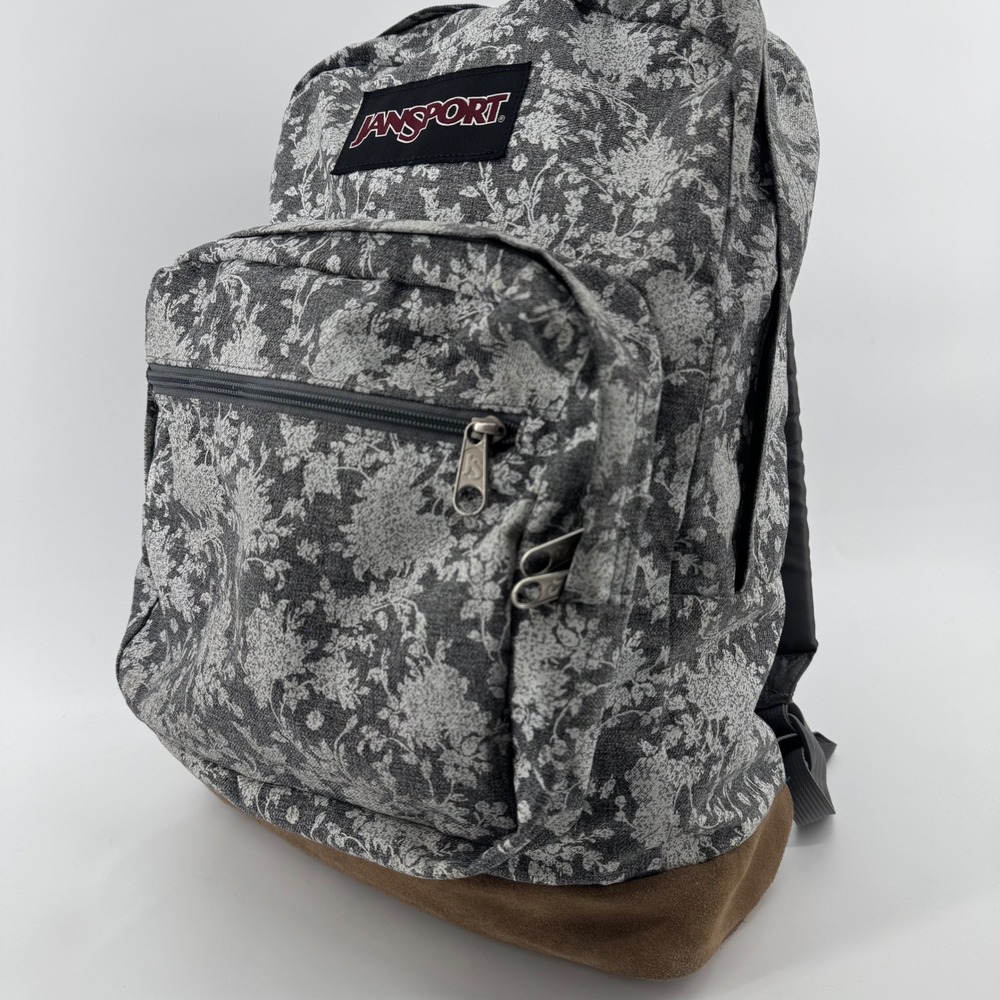 JanSport Right Pack Backpack Unisex OS Grey Floral Suede Bottom Laptop Sleeve